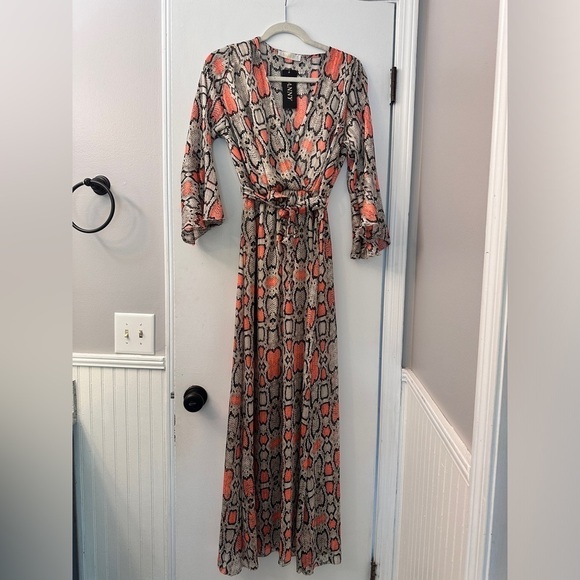 VANNY Animal Print Maxi Dress V-Neck Made in France Size S NWT - Picture 3 of 14